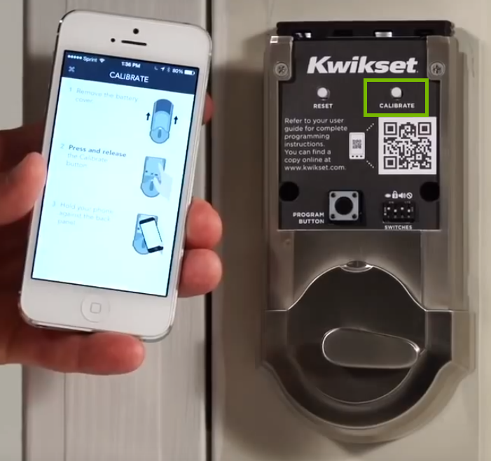 Picture of holding phone near lock with lock calibrate button highlighted