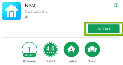 Android Play store app with the install button highlighted.