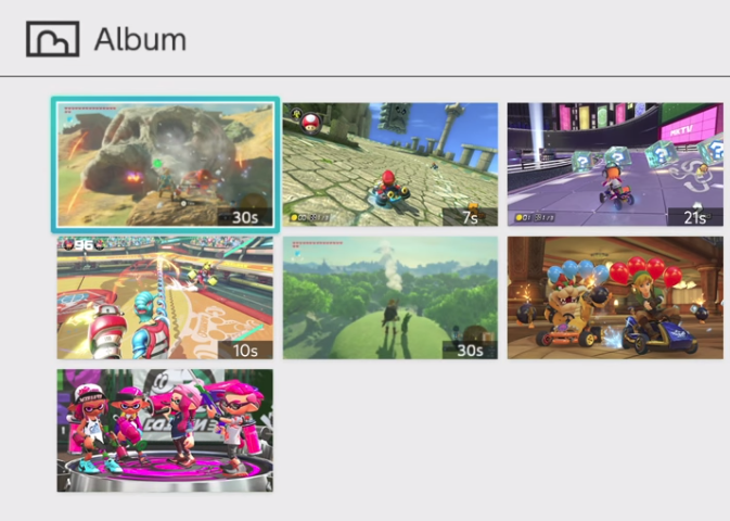 Nintendo Switch album showing video selections