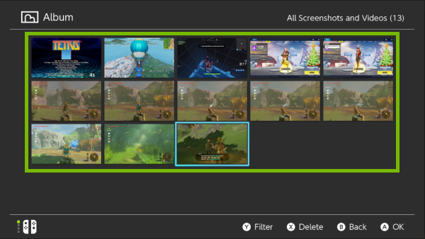 Screenshots highlighted in Nintendo Switch album.