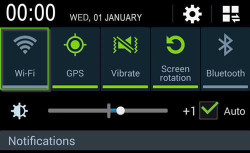 Quick Settings with Wi-Fi icon highlighted