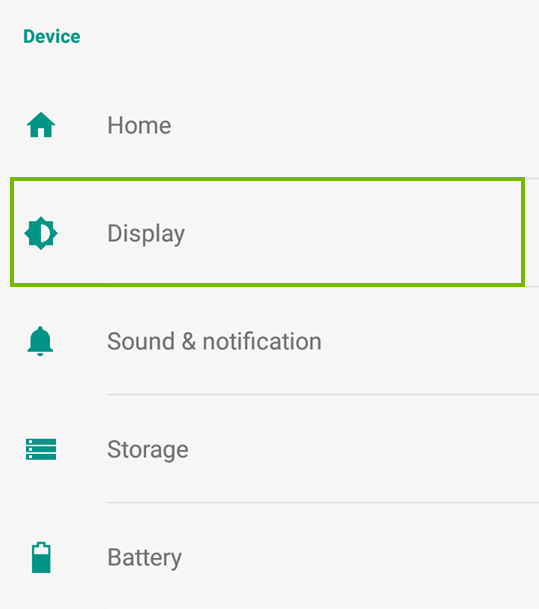 Android settings menu highlighting the display option.
