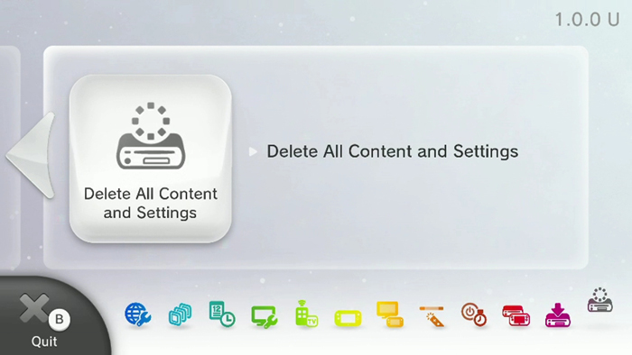 Delete all content and settings page