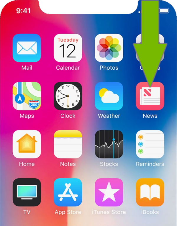 Arrow showing how to swipe on iOS screen.