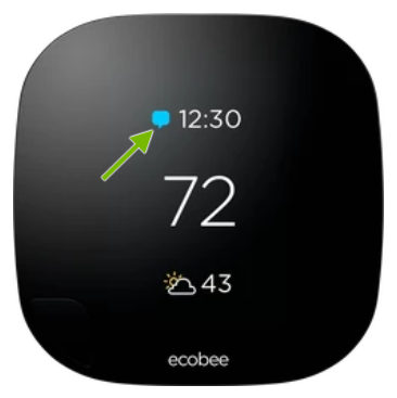Notification icon pointed out on ecobee thermostat.