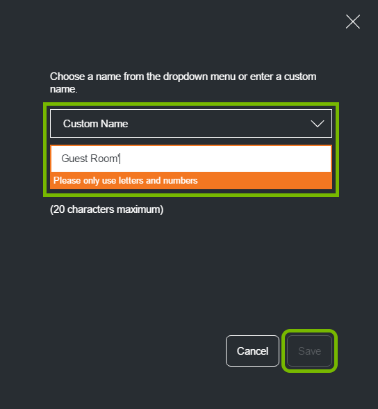 Name selection drop down box highlighted in ecobee web portal settings.