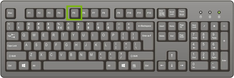 picture of keyboard with F5 key highlighted
