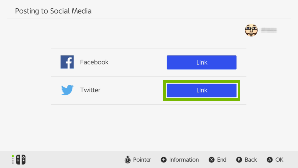 Link button highlighted next to Twitter.