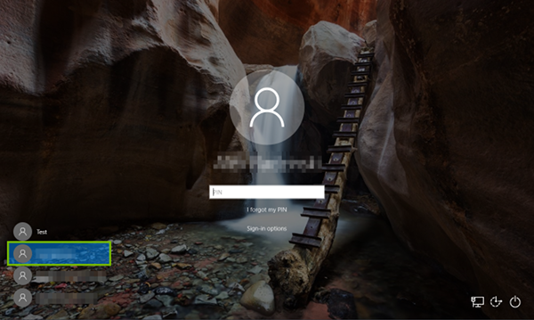 Windows sign in screen with the primary profile highlighted.