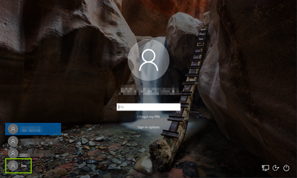 Windows Login with Test profile highlighted.