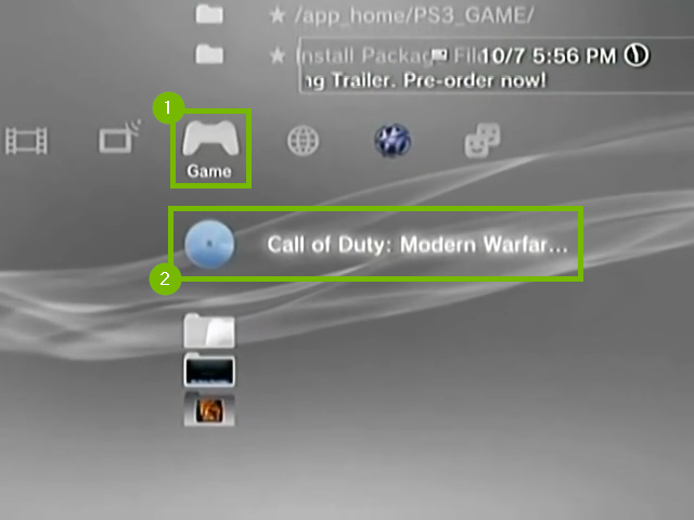 Game menu with example game selected. Screenshot.