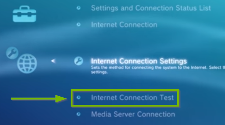 Network Settings with Internet Connection Test selected. Screenshot.