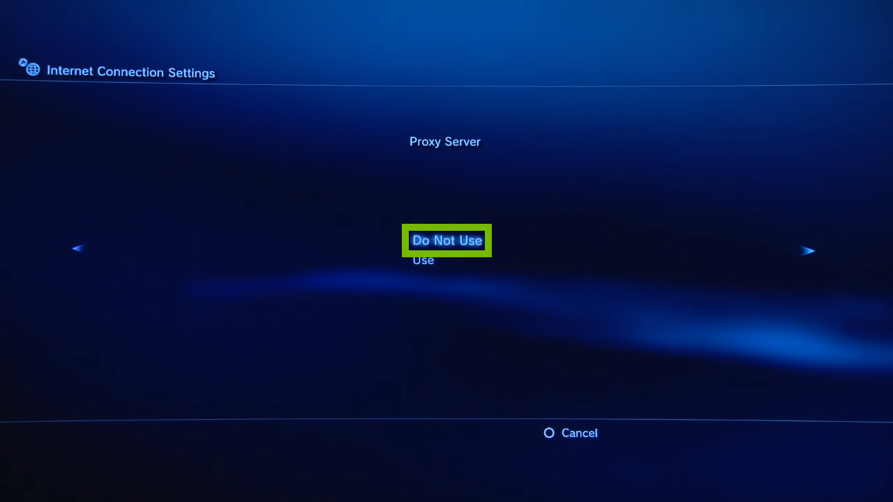 Proxy Server selection with Do Not Use selected. Screenshot.