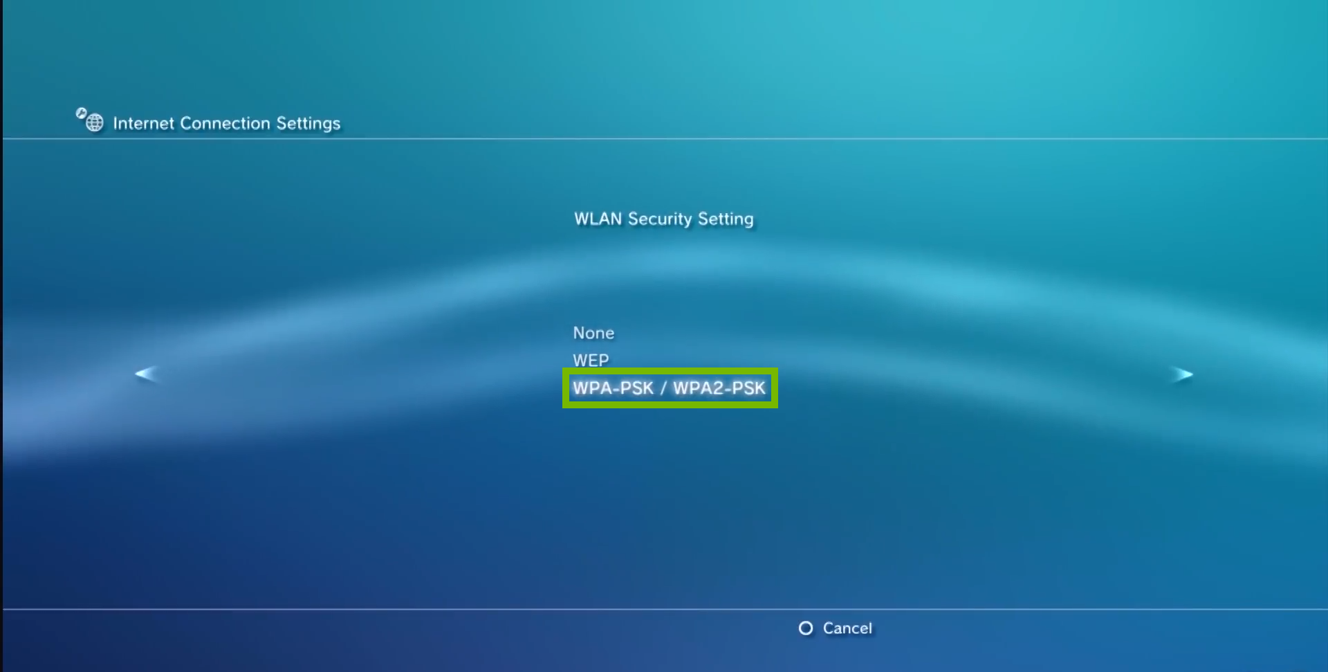 wlan security setting with WPA/PSK and WPA2/PSK highlighted