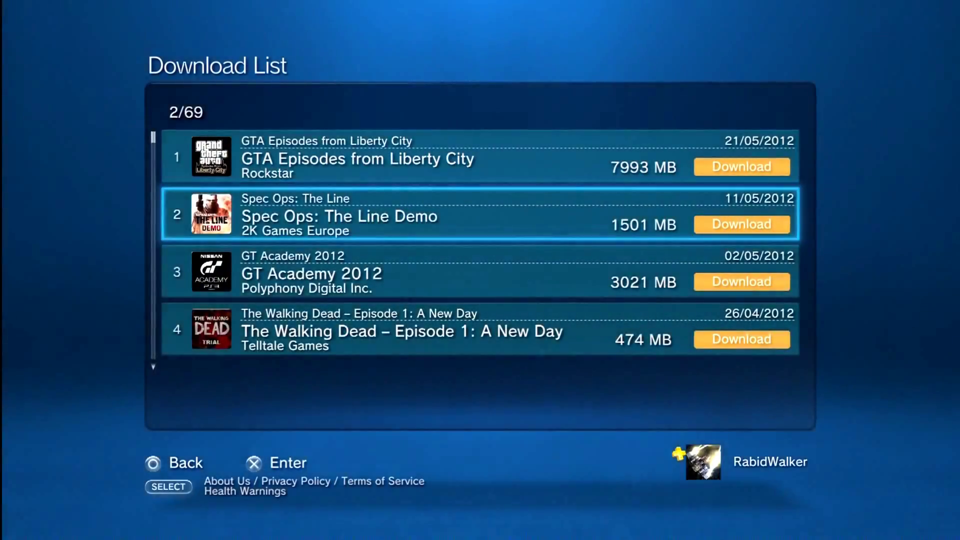 Downloads List. Screenshot.
