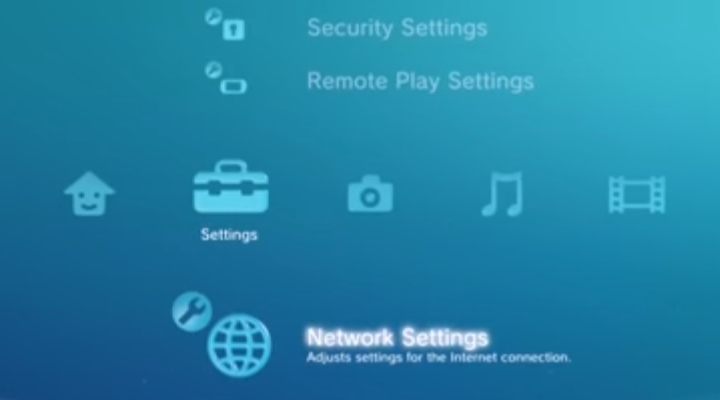 Settings menu with Network Settings selected. Screenshot.