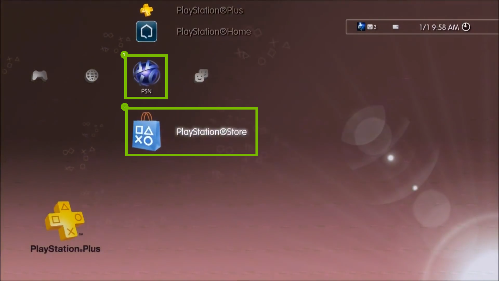 PlayStation Network menu with PlayStation Store selected. Screenshot.