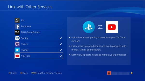 Link with other services screen.