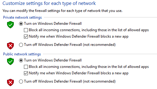 On Off control for Windows Firewall. Screenshot.