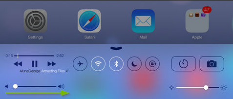 Control center with volume sliders highlighted