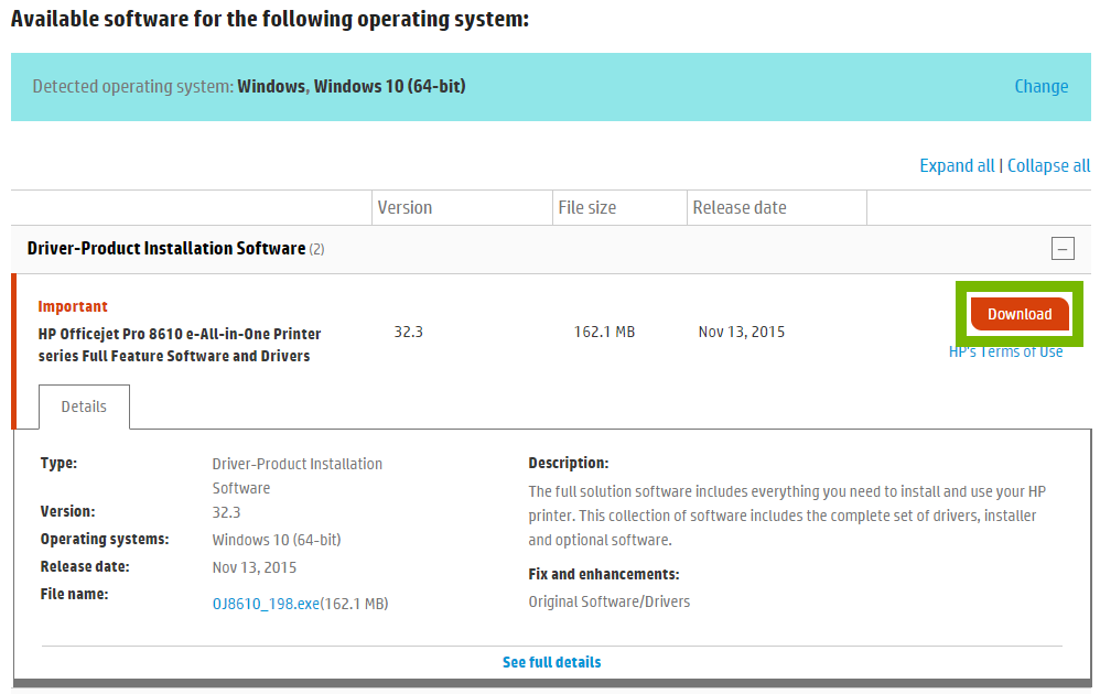 Download button. Screenshot.