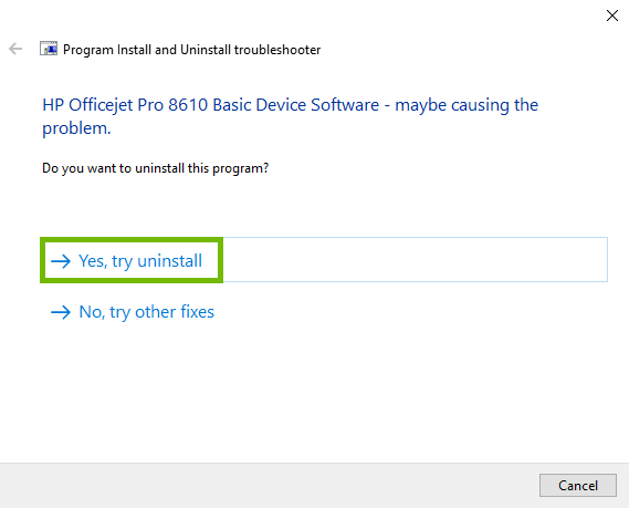 Uninstall button selected. Screenshot.