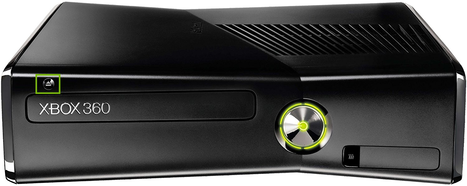 Front of Xbox 360 S console highlighting the eject button.