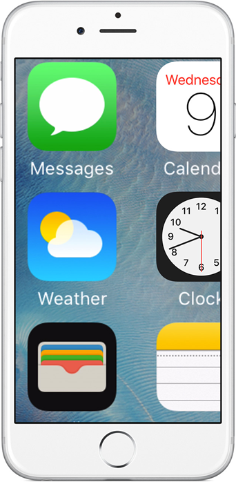 iPhone desktop with the icons magnified