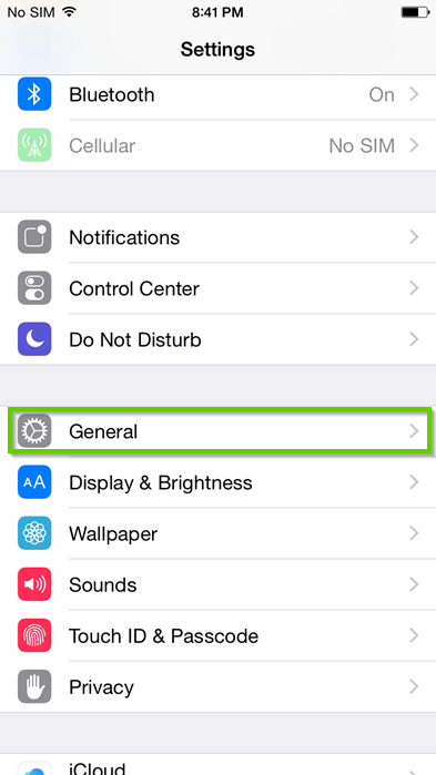 iPhone settings menu with general highlighted