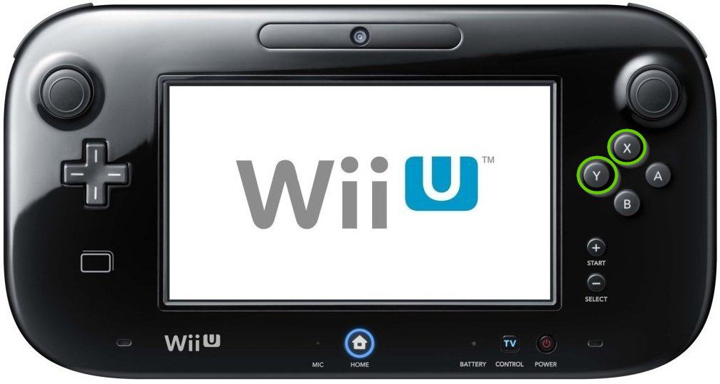 Wii u gamepad with the x and y buttons highlighted