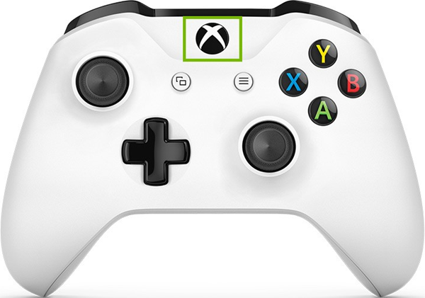 Xbox controller with guide button highlighted.