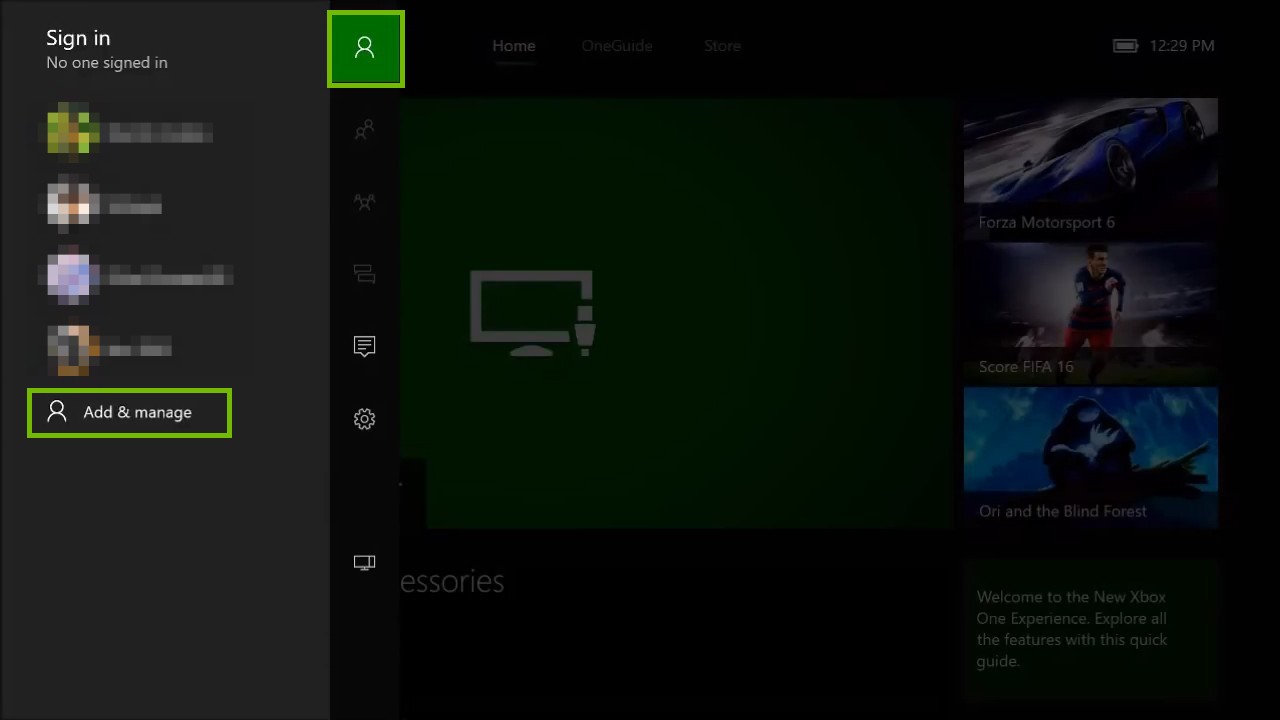 Profile menu with add and manage highlighted