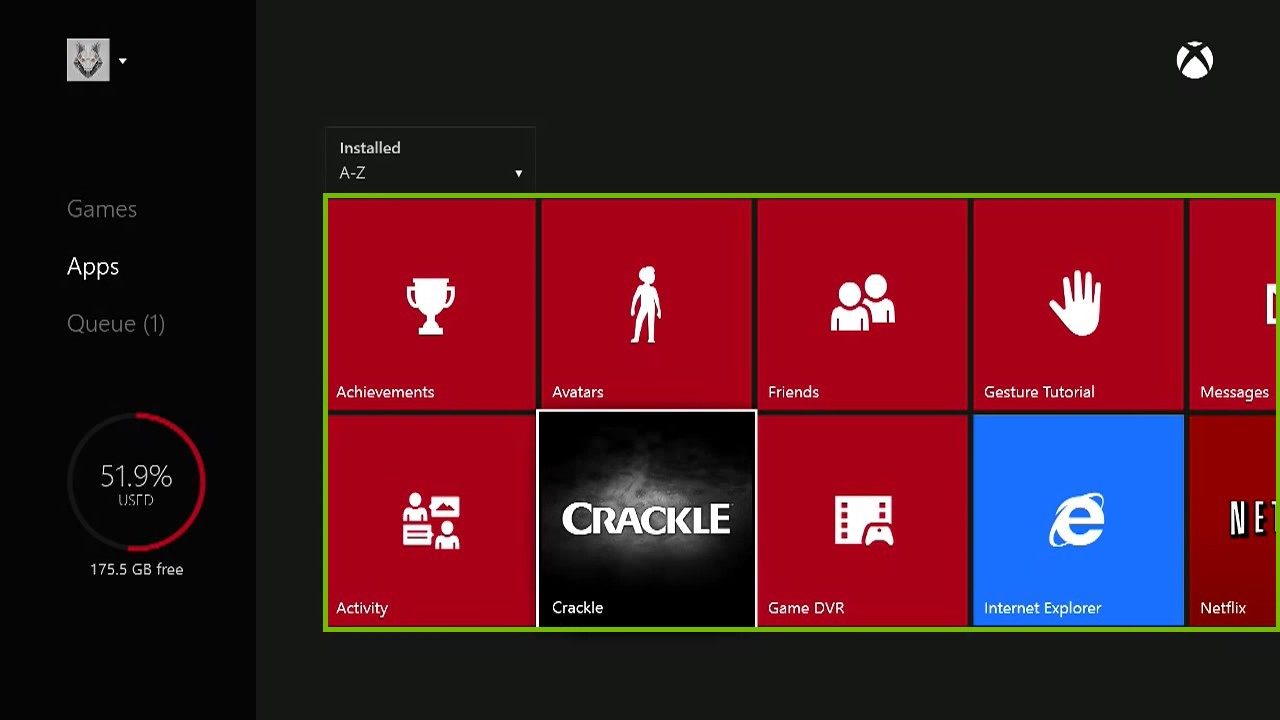 Games and apps with list highlighted.