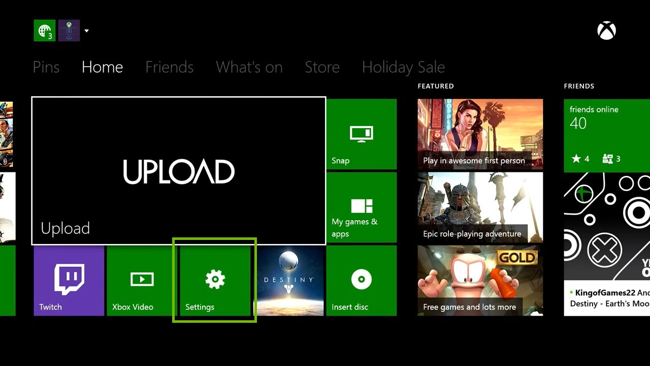 dashboard with settings highlighted