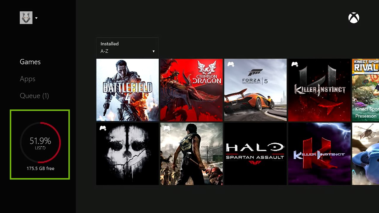 games and apps with storage available highlighted