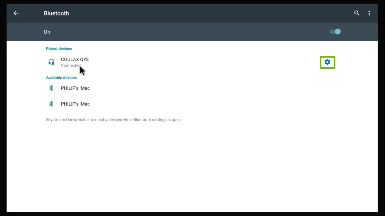 bluetooth settings with device settings gear highlighted