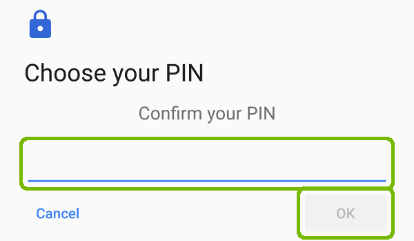 Confirm your PIN with PIN entry and OK button highlighted.