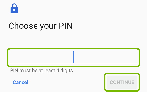 Choose your PIN with PIN entry and Continue button highlighted.