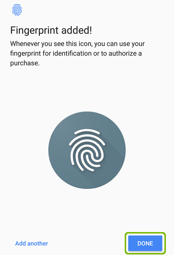 Fingerprint added with Done highlighted.