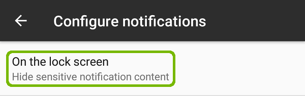 Configure Notifications with On the lock screen highlighted.