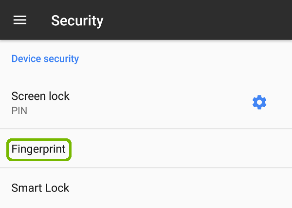 Security with Fingerprint highlighted.