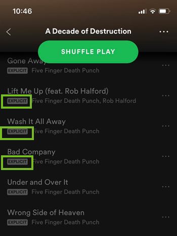 Explicit marking on the songs