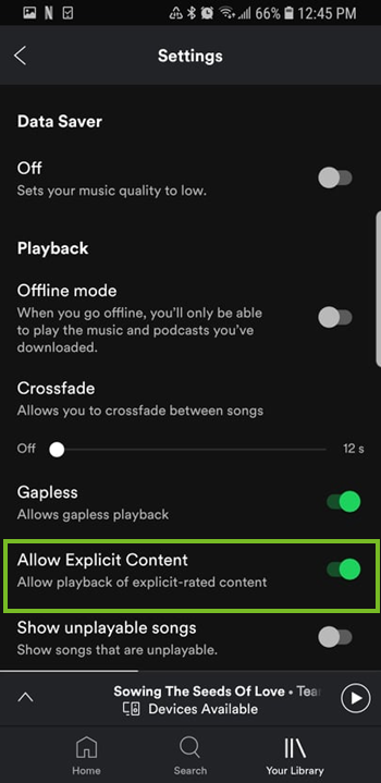 Explicit content toggle