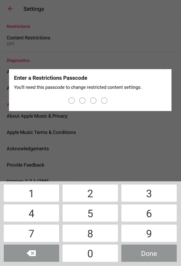 Entering a 4-digit passcode
