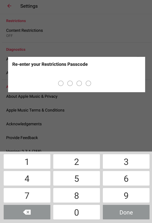 Entering the 4-digit code again