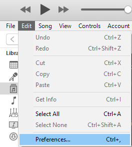 Edit and then preferences menu
