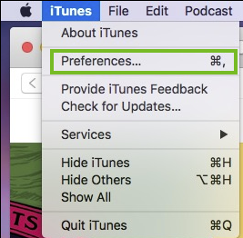 iTunes then preferences