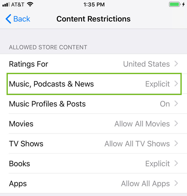Music Podcasts and News button