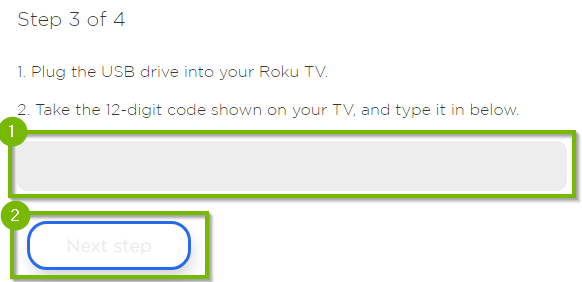 Entry box for code displayed on TV.
