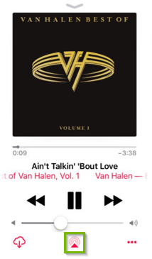 iOS music menu with airplay icon highlighted